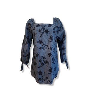 Liz Claiborne M Medium Top Blouse Chambray Blue Square Neck Off the Shoulder